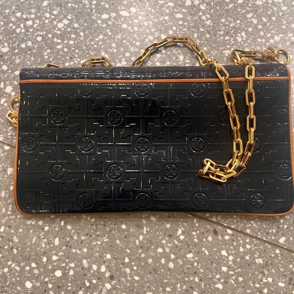 Tory Burch Navy and Tan Embossed Clutch - Picture 8 of 9